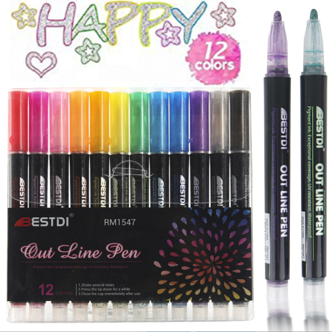 Double Line Outline Pen Set for Two-Tone Lettering