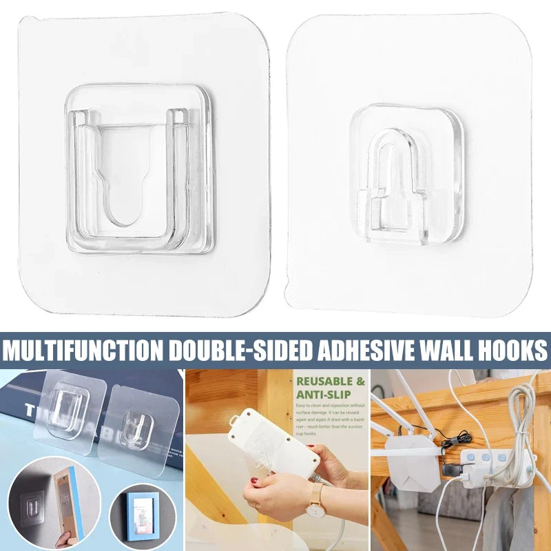 Invisible Wall Hooks No Drill, Reusable Adhesive Hooks