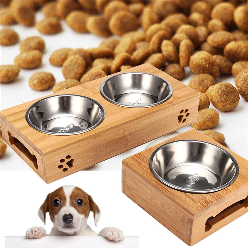 Elevated Dog & Cat Bowls with Bamboo Feeding Stand