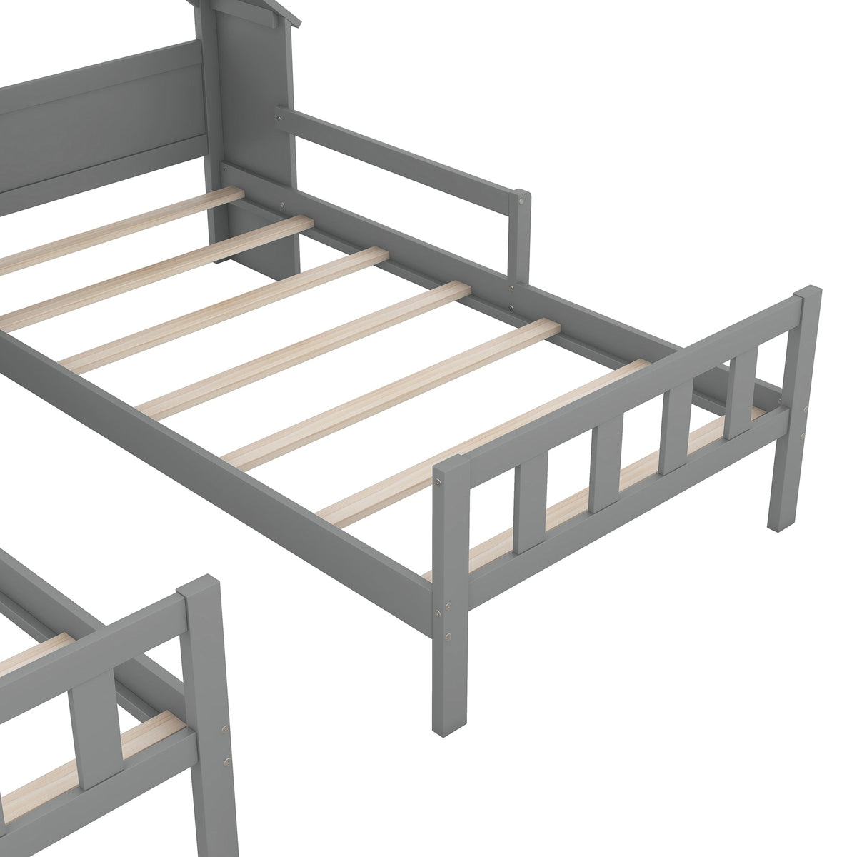 Double Twin Kids Bed with House Headboards and Shelf