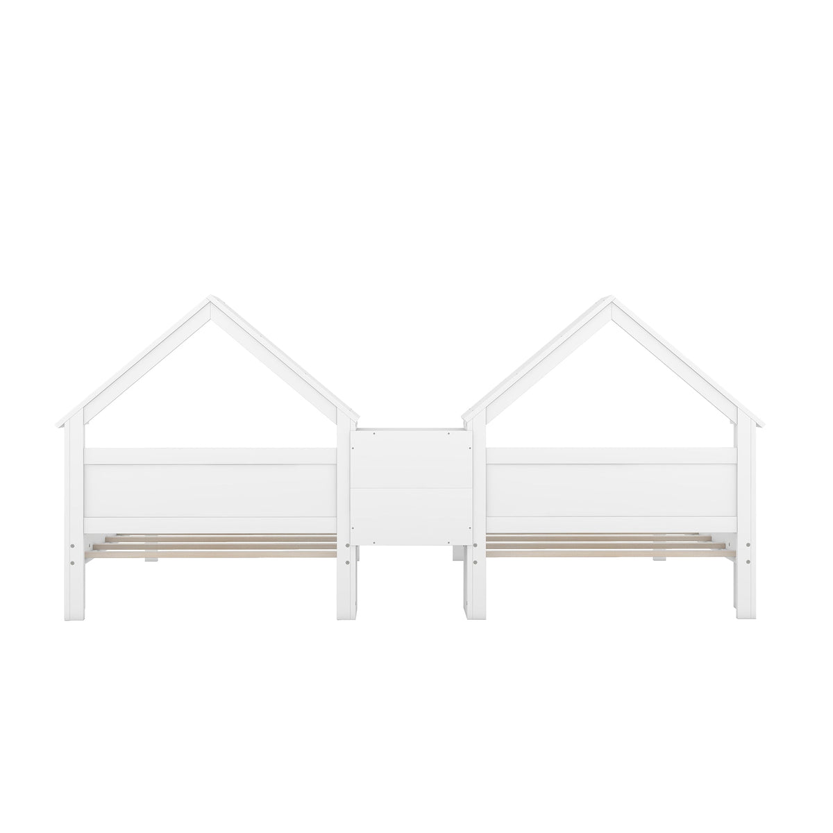 Kids Double Twin Bed Set with Built-in Nightstand, White