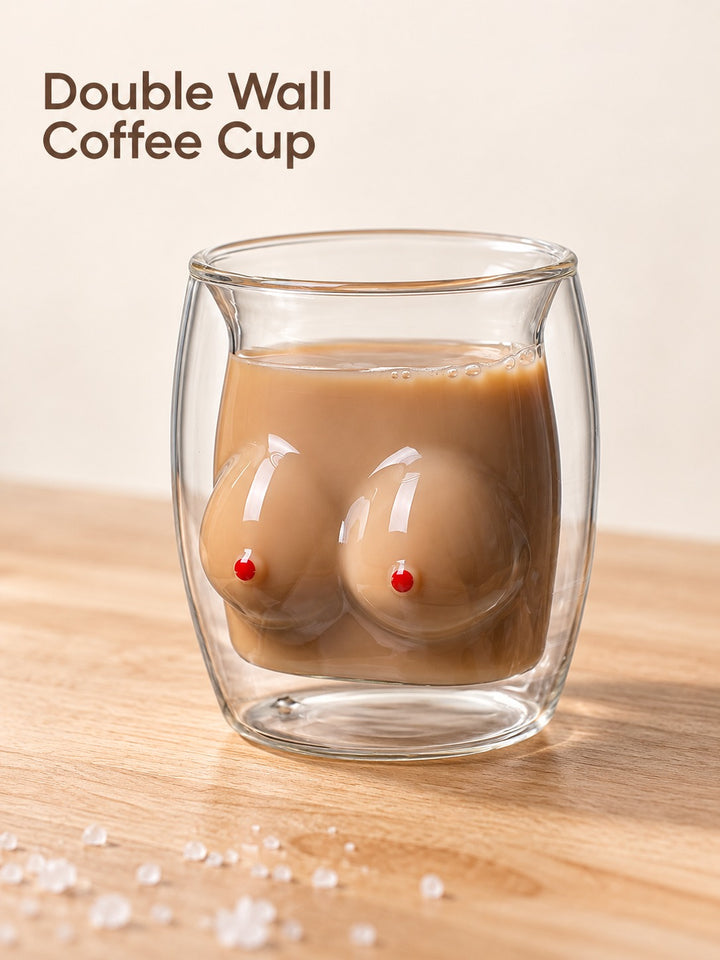 Double Wall Glass Coffee Cup with Novelty Interior Design