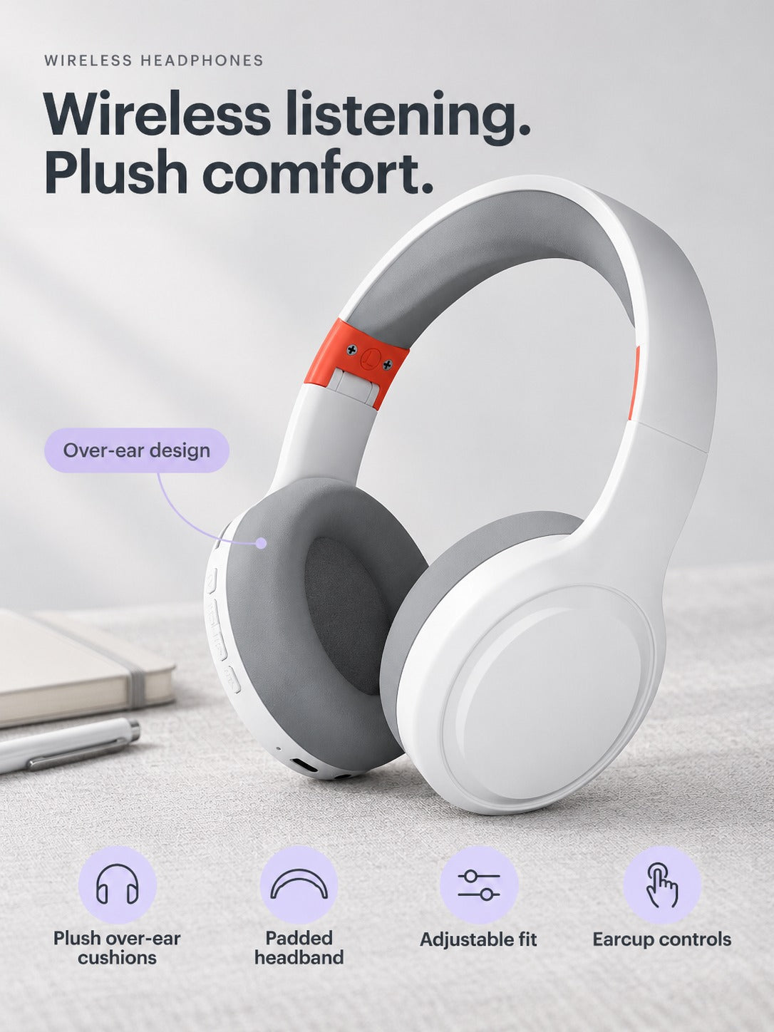 Wireless Over-Ear Headphones with Plush Ear Cushions