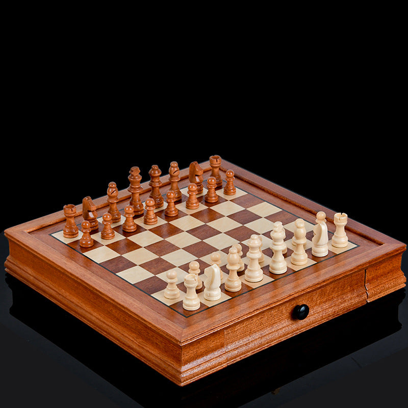 Magnetic Wooden Chess Set with Secure Drawer Storage