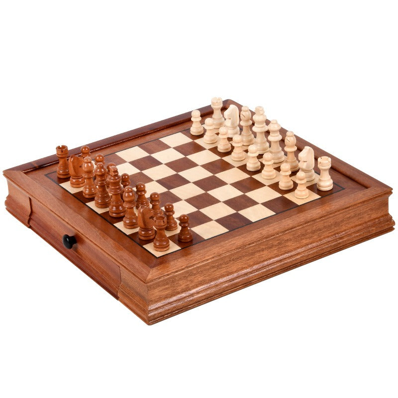 Magnetic Wooden Chess Set with Secure Drawer Storage