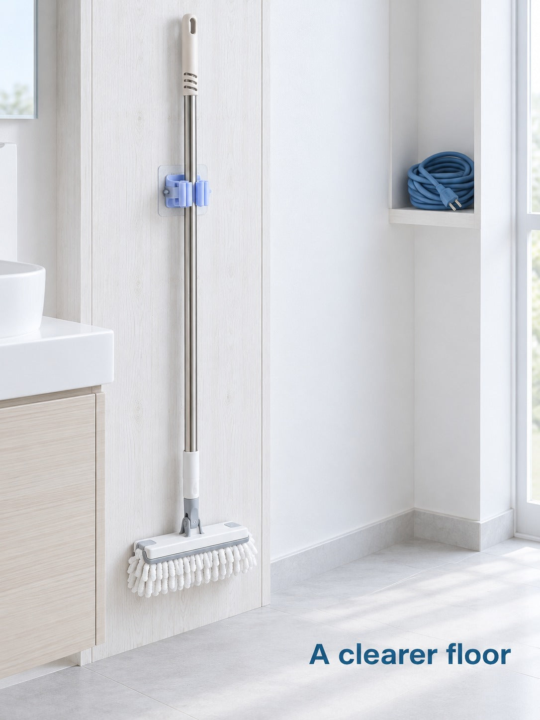 Drill-Free Mop and Broom Wall Clip for Bathroom Storage