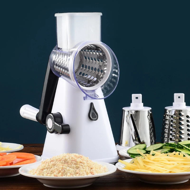 Hand Crank Vegetable Cutter with 3 Drums for Salads