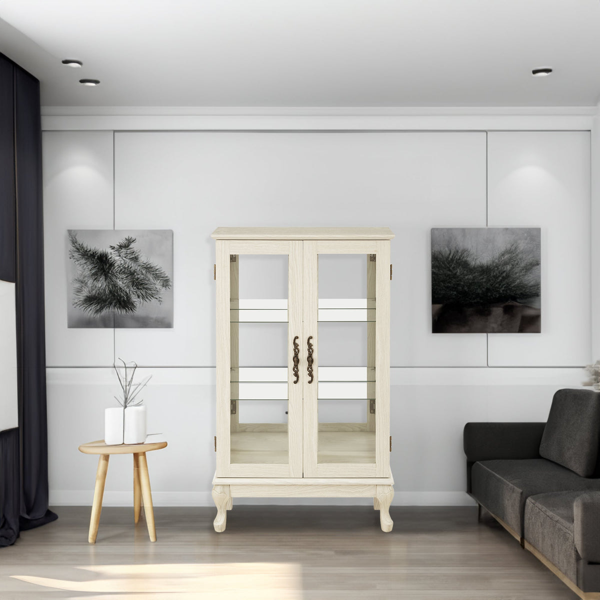 Dual Glass Door Curio Cabinet with Mirror Back