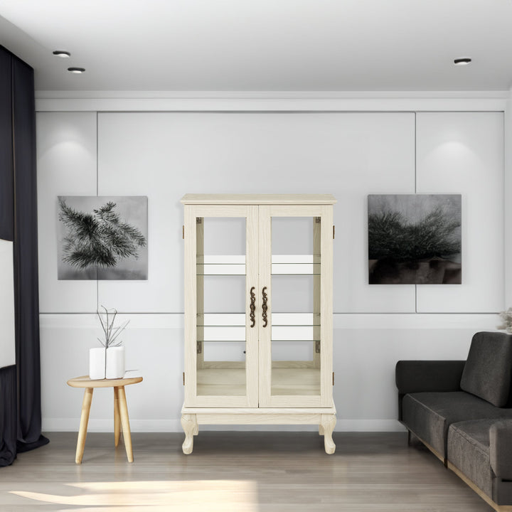 Dual Glass Door Curio Cabinet with Mirror Back