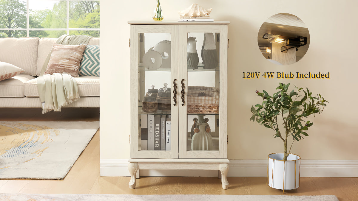 Dual Glass Door Curio Cabinet with Mirror Back