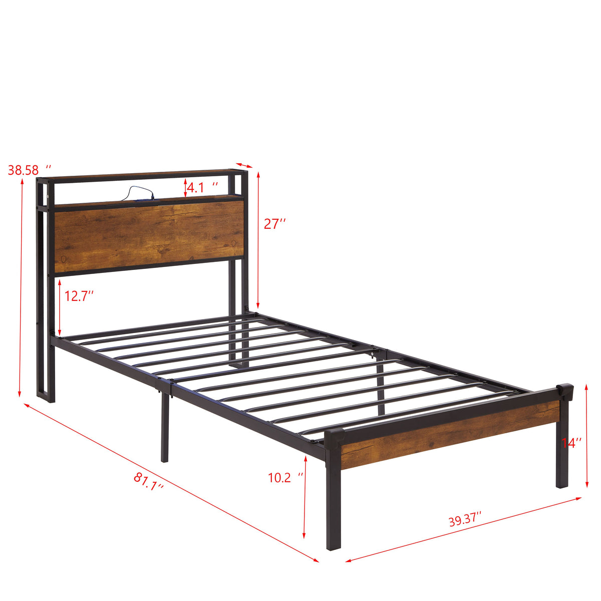 Platform Bed Frame with Headboard Shelf and LED Lights