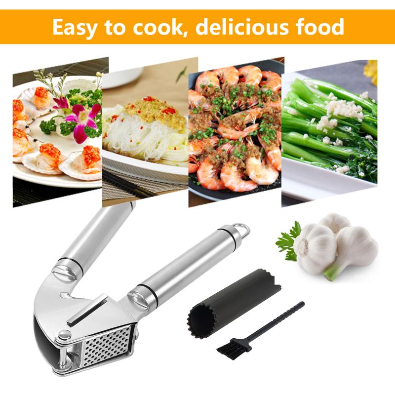 Stainless Steel Garlic Press with Peeler and Brush
