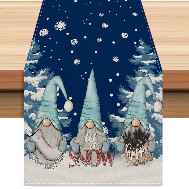 Christmas Table Runner with Gnome Snowflake Design