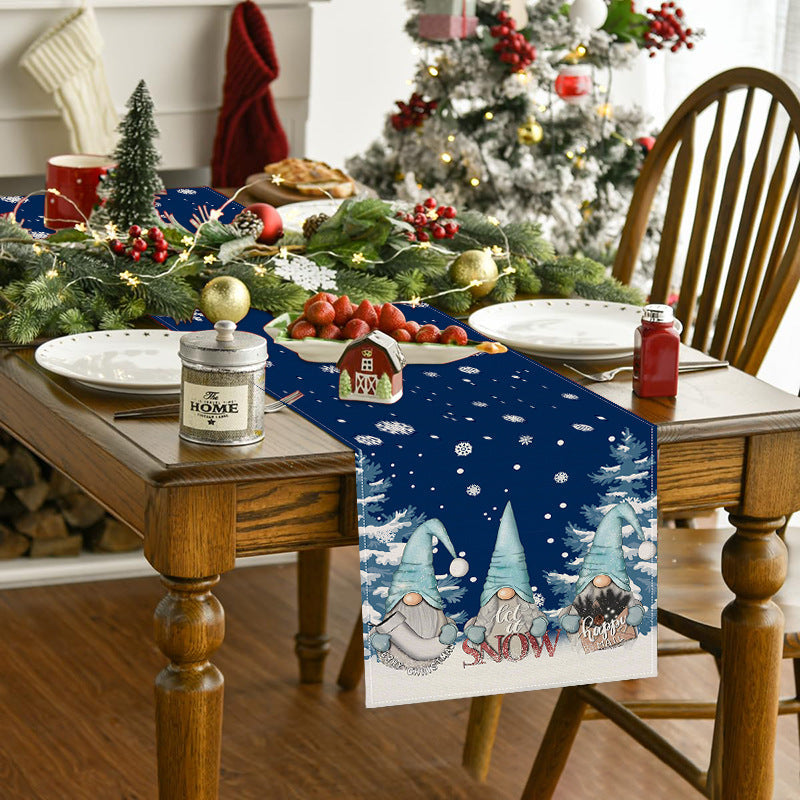 Christmas Table Runner with Gnome Snowflake Design