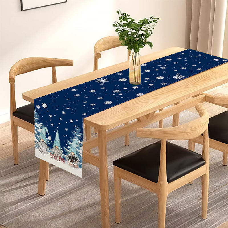 Christmas Table Runner with Gnome Snowflake Design