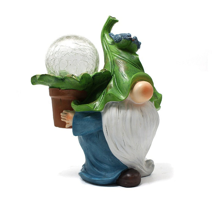Solar Gnome Garden Light with Amber Crackle Globe