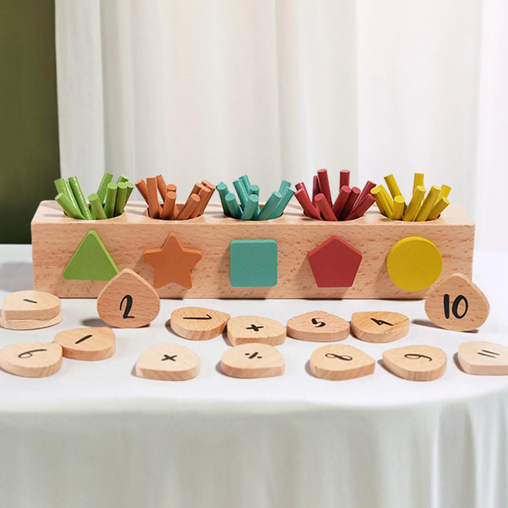 Wooden Shape Sorter Toy for Early Math Learning Play