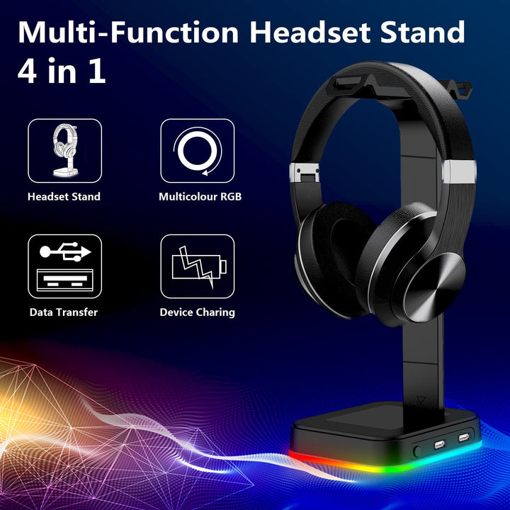 RGB Gaming Headset Stand with 2 USB Ports & Lighting