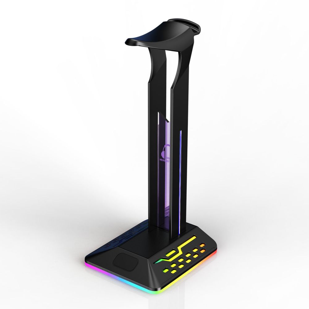 Headphone Stand with RGB Light Pillar and USB Ports