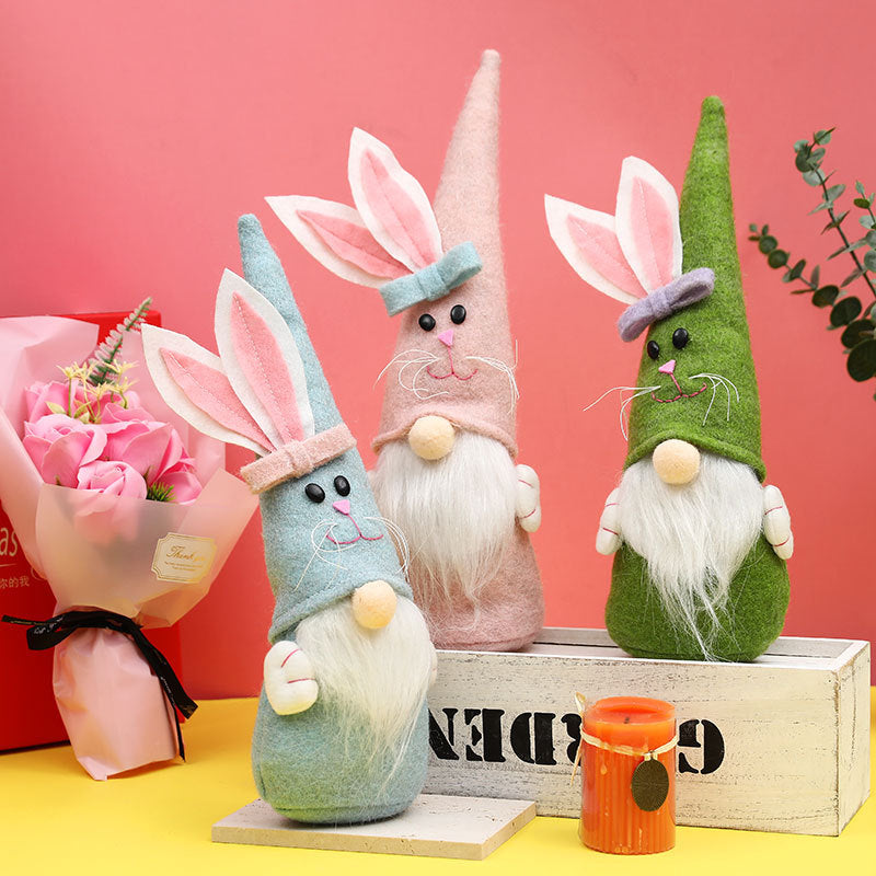 Bunny Gnome Easter Decor Set - Pastel Felt Trio