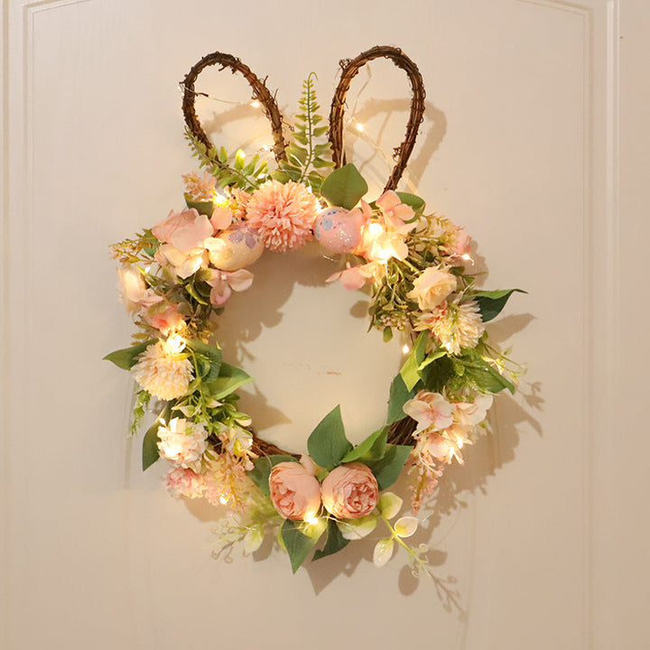 Easter Rabbit Wreath With Warm Lights For Spring Decor