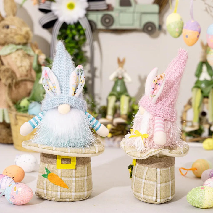 Easter Rabbit Gnome Pair – Pastel Tabletop Decor