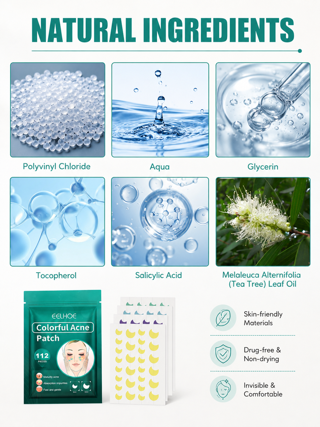 EELHOE Colorful Acne Patches 112pc — Tea Tree Hydrocolloid