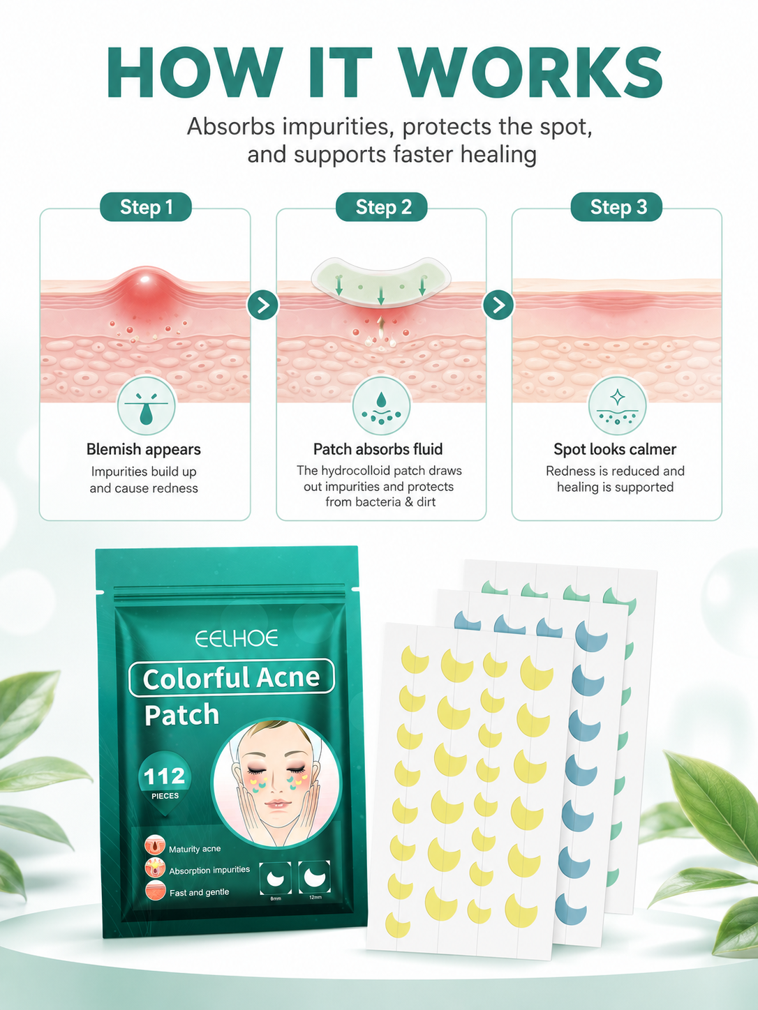 EELHOE Colorful Acne Patches 112pc — Tea Tree Hydrocolloid