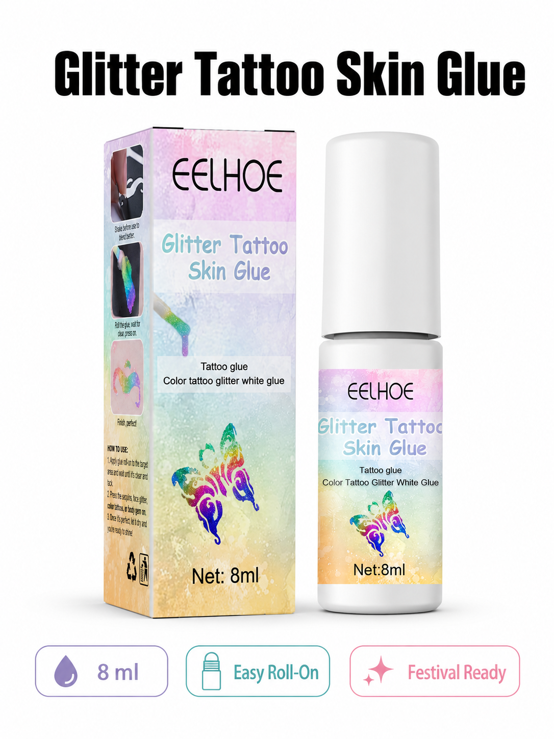 EELHOE Glitter Tattoo Skin Glue — Roll-On Body Art
