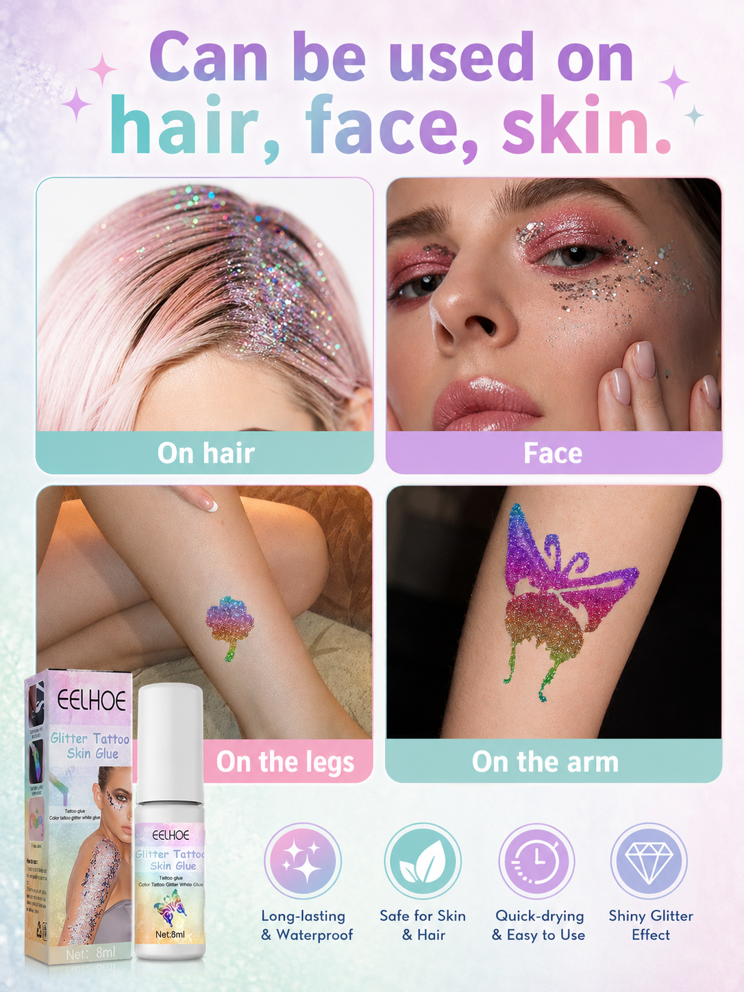 EELHOE Glitter Tattoo Skin Glue — Roll-On Body Art