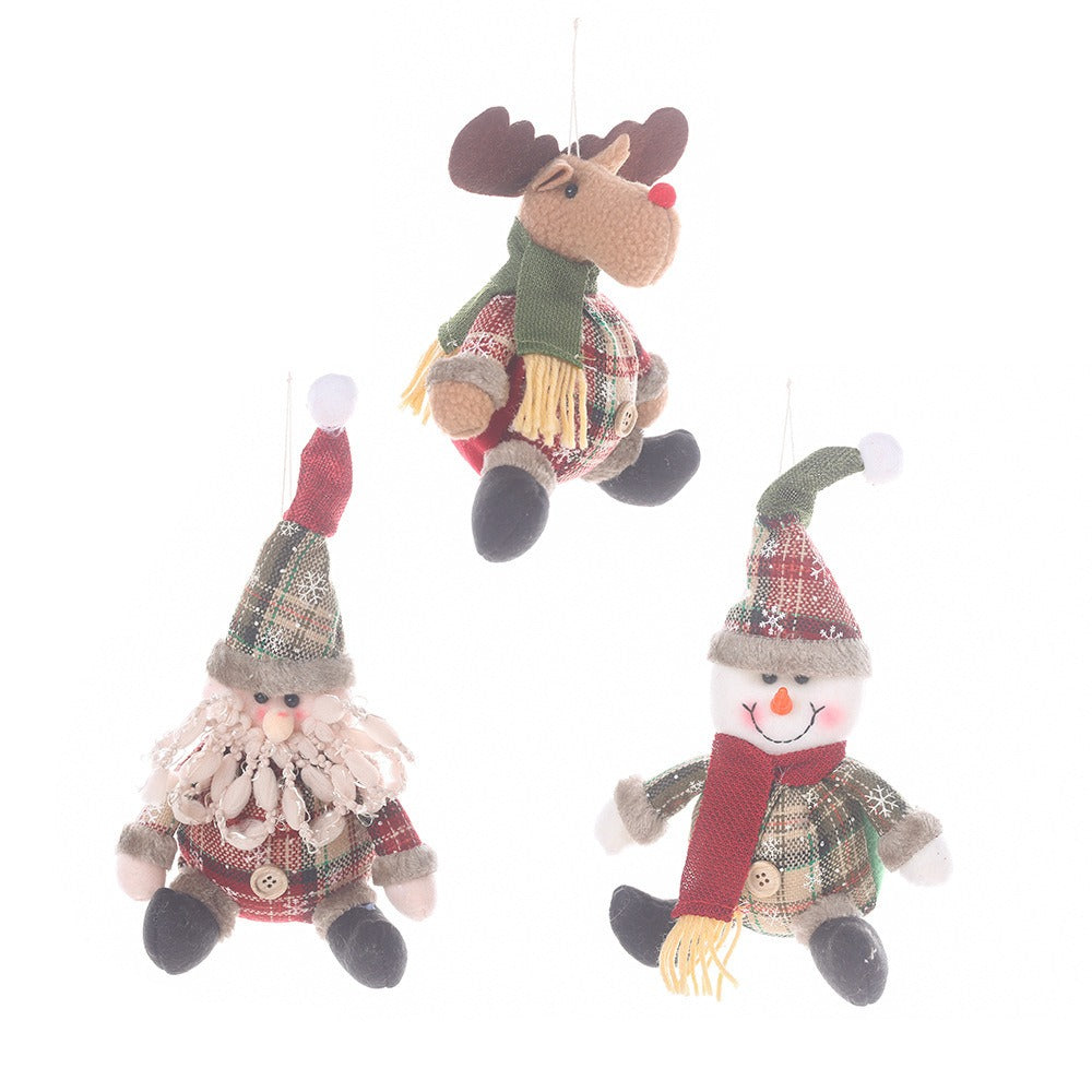 Plush Christmas Pendant Trio - Snowman Elk Santa Doll Set