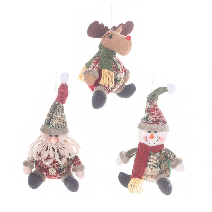 Plush Christmas Pendant Trio - Snowman Elk Santa Doll Set