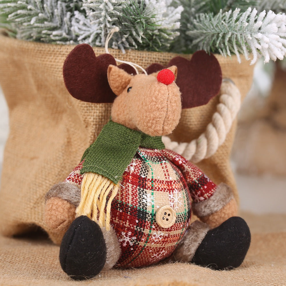 Plush Christmas Pendant Trio - Snowman Elk Santa Doll Set
