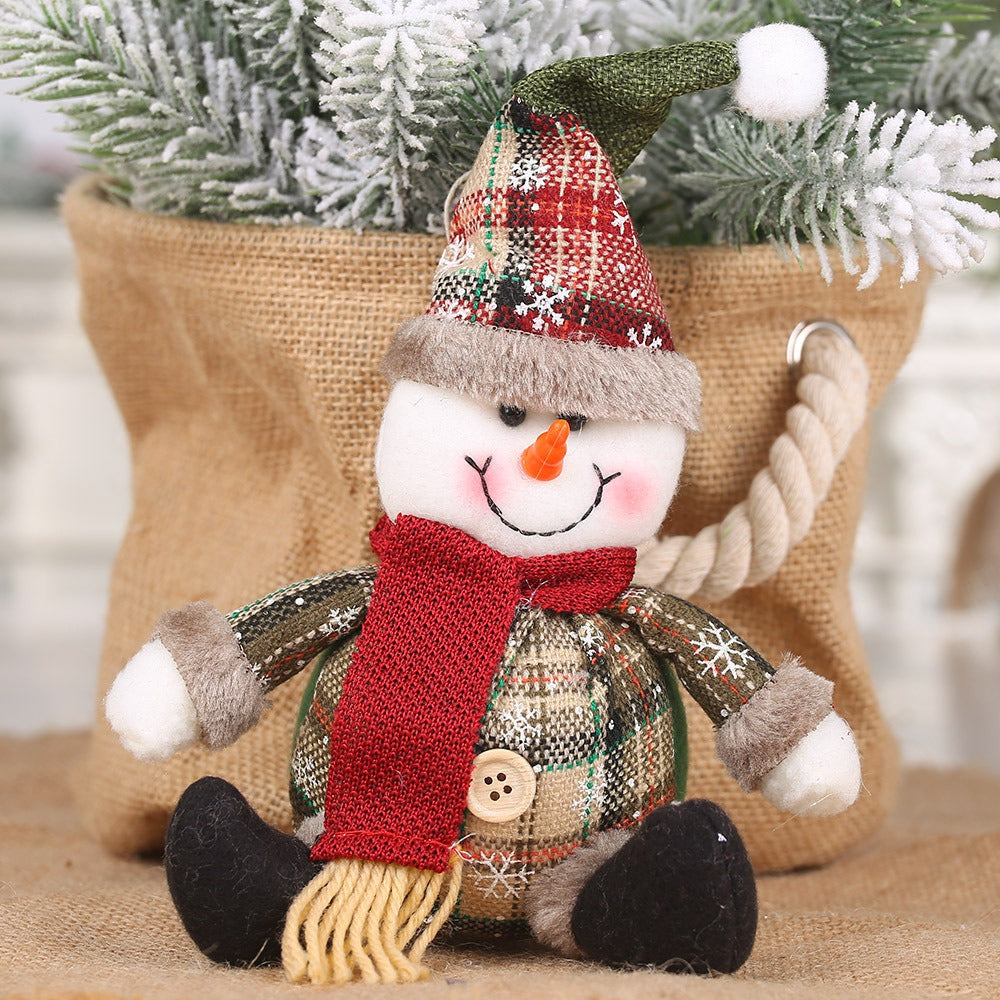 Plush Christmas Pendant Trio - Snowman Elk Santa Doll Set
