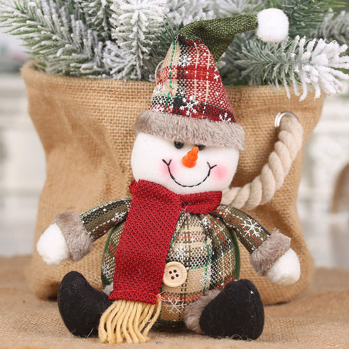 Plush Christmas Pendant Trio - Snowman Elk Santa Doll Set
