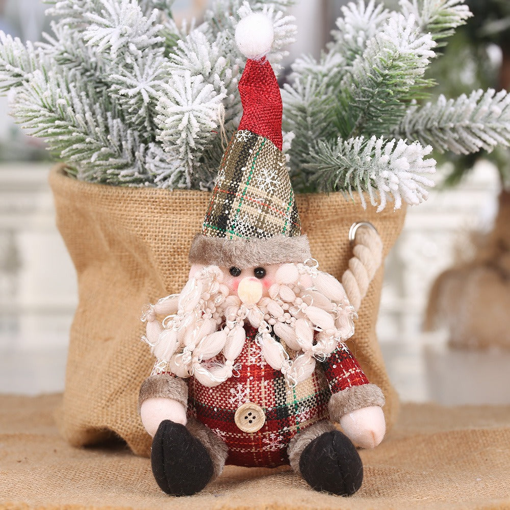 Plush Christmas Pendant Trio - Snowman Elk Santa Doll Set