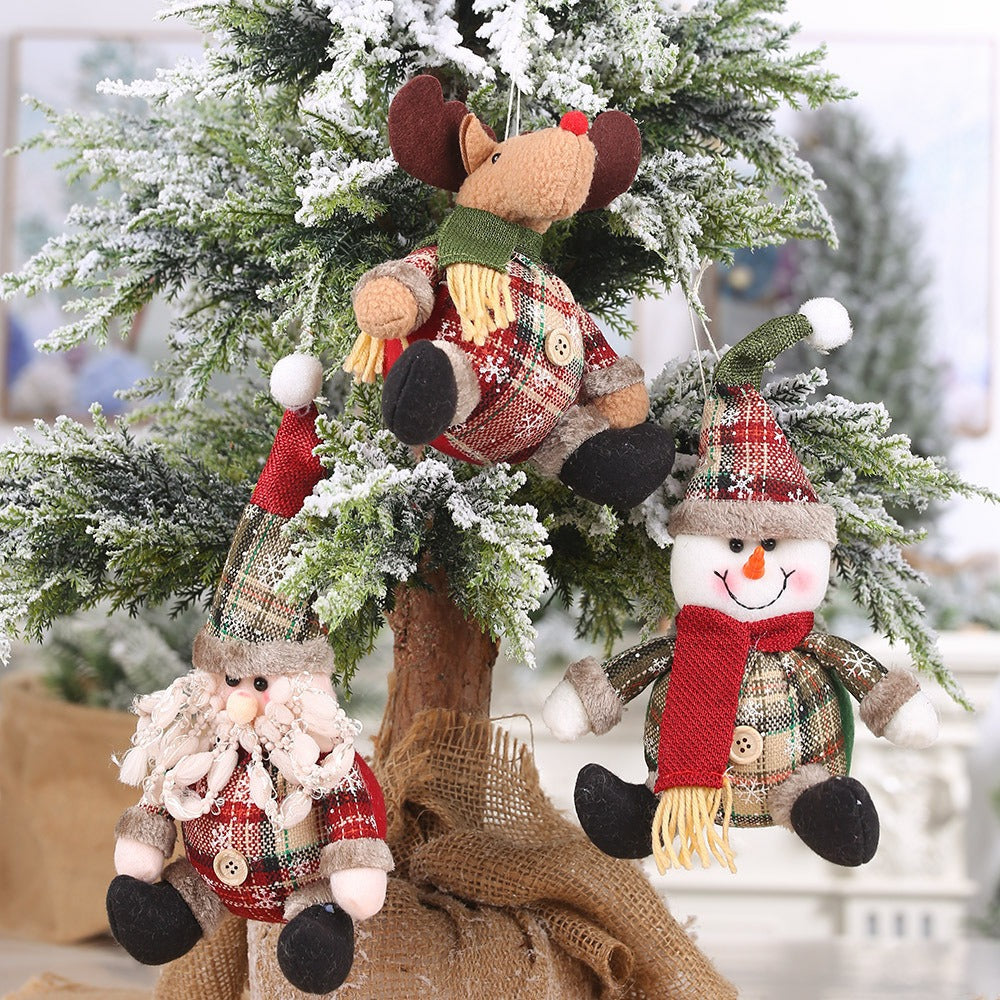 Plush Christmas Pendant Trio - Snowman Elk Santa Doll Set