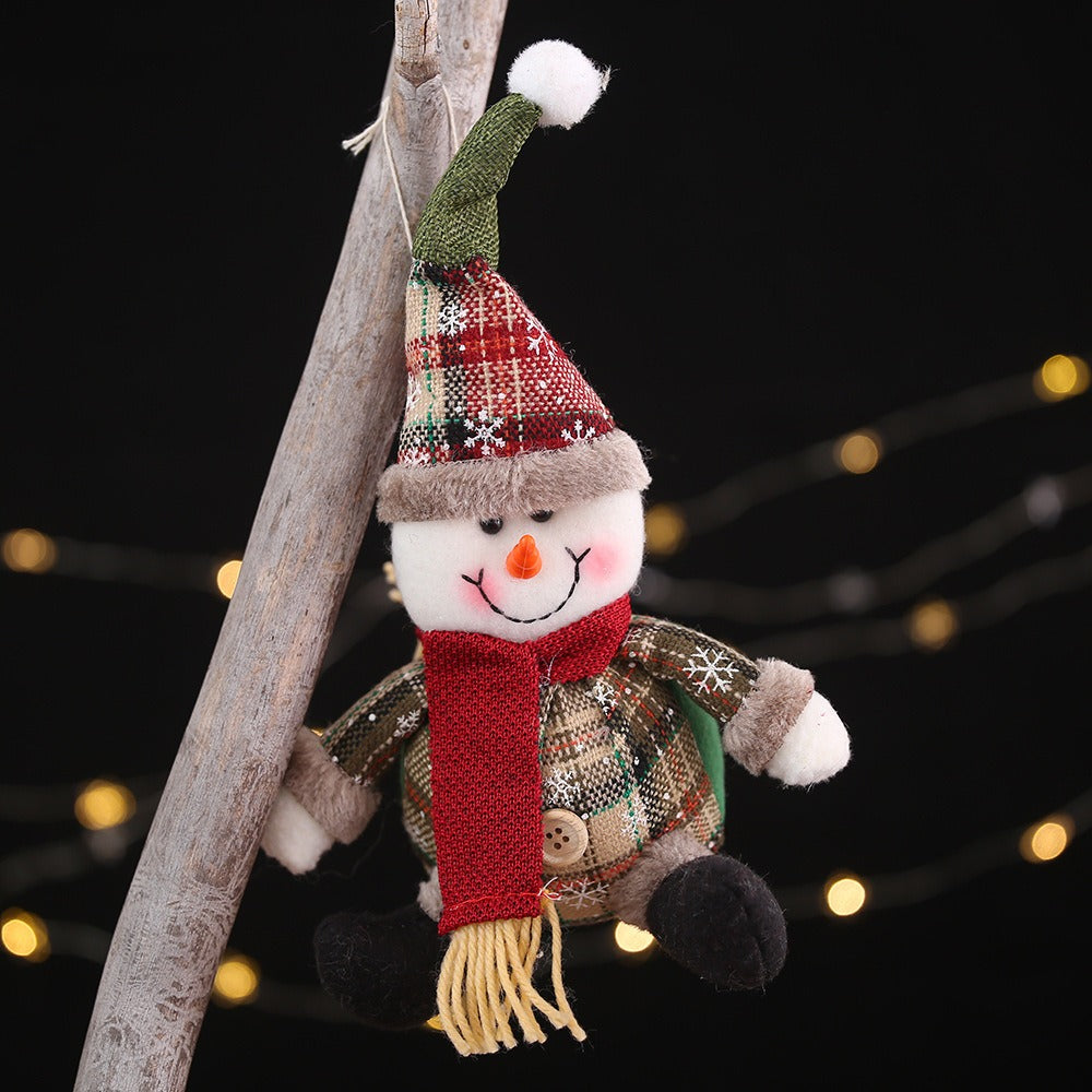 Plush Christmas Pendant Trio - Snowman Elk Santa Doll Set