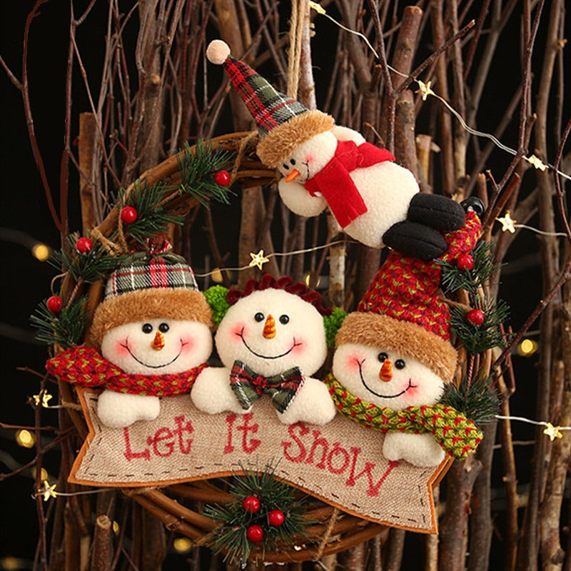 Christmas Wreath With Plush Figures For Cheerful Doors