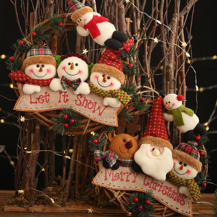 Christmas Wreath With Plush Figures For Cheerful Doors