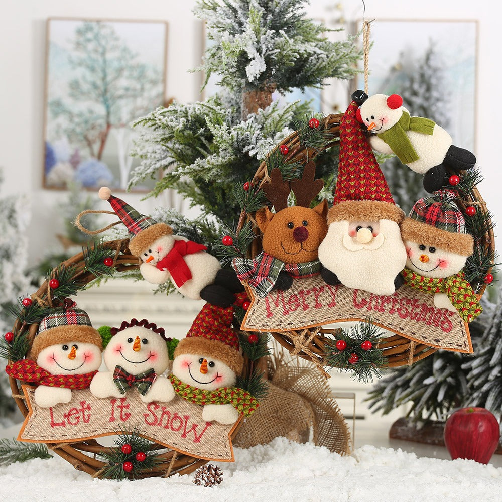 Christmas Wreath With Plush Figures For Cheerful Doors