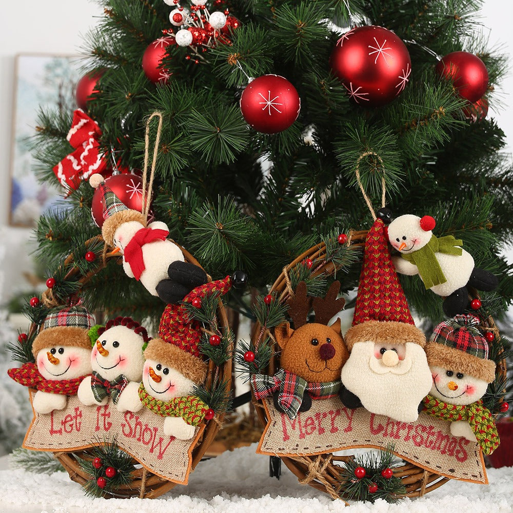 Christmas Wreath With Plush Figures For Cheerful Doors