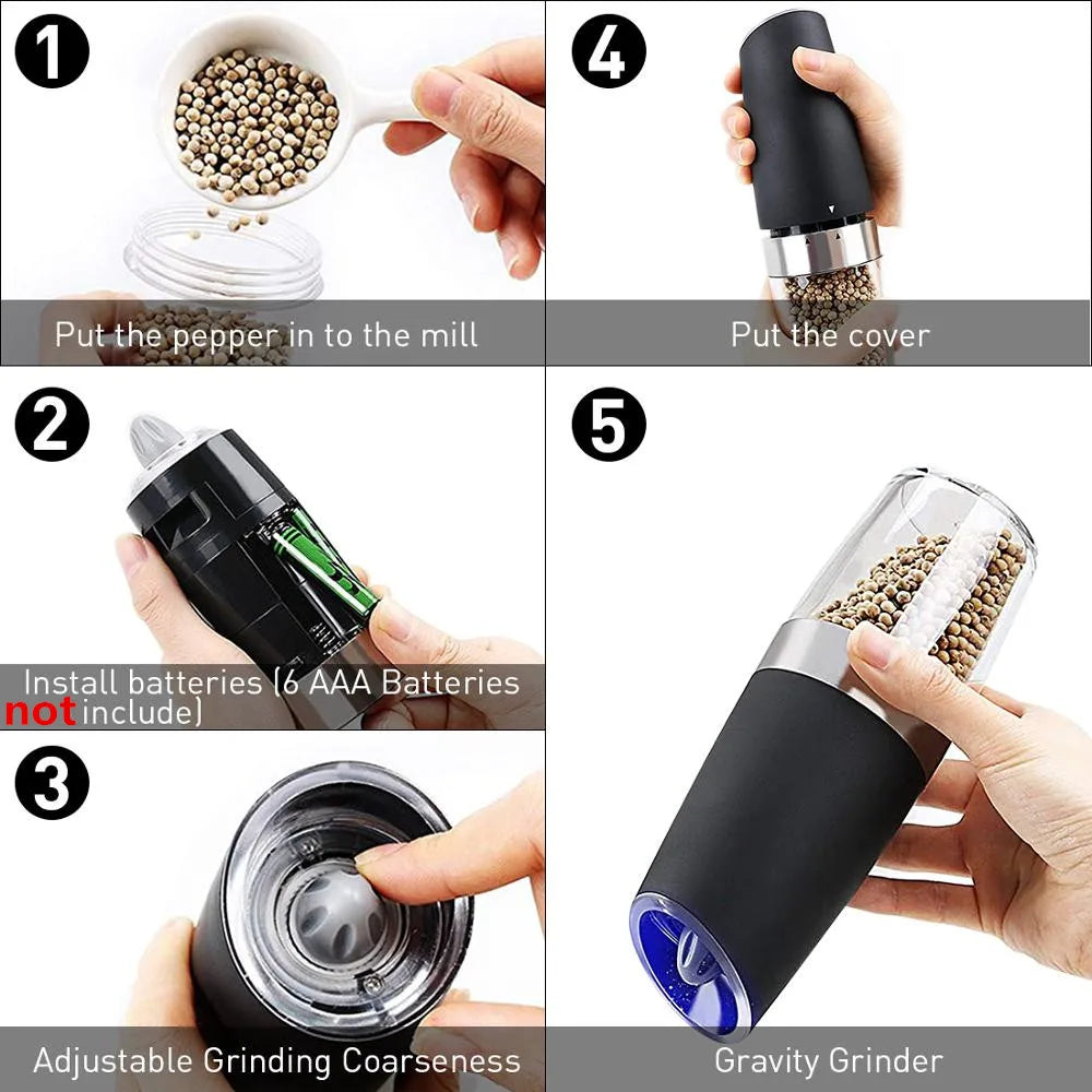 Electric Pepper and Salt Grinder with Blue LED Light