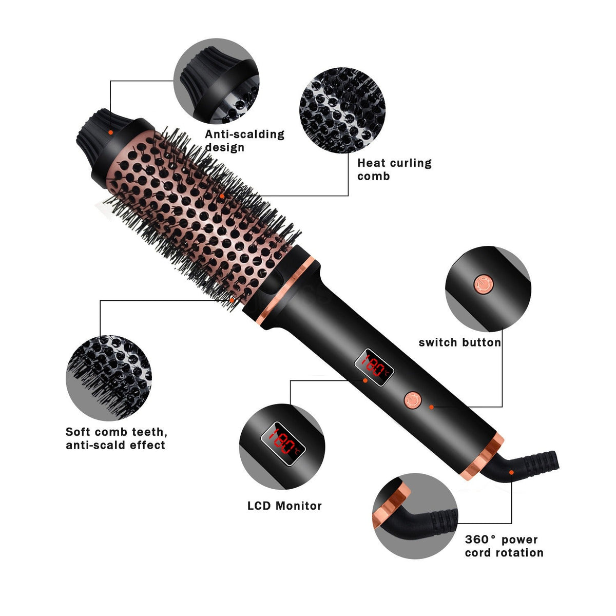Heated Round Hair Brush for Curls, Volume & Straightening