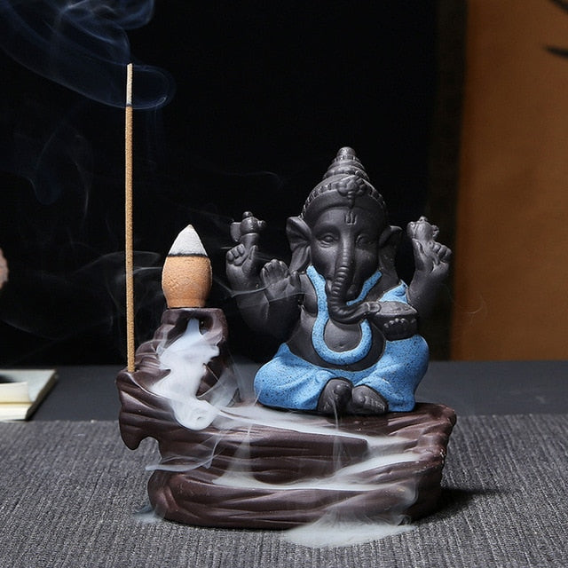 Ganesha Backflow Incense Burner with Smoke Waterfall