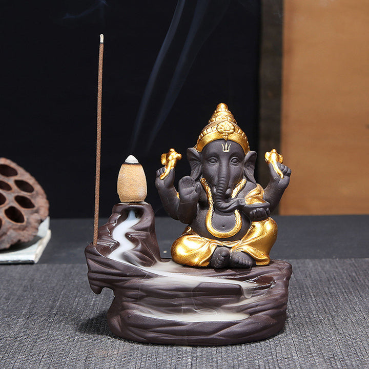Ganesha Backflow Incense Burner with Smoke Waterfall