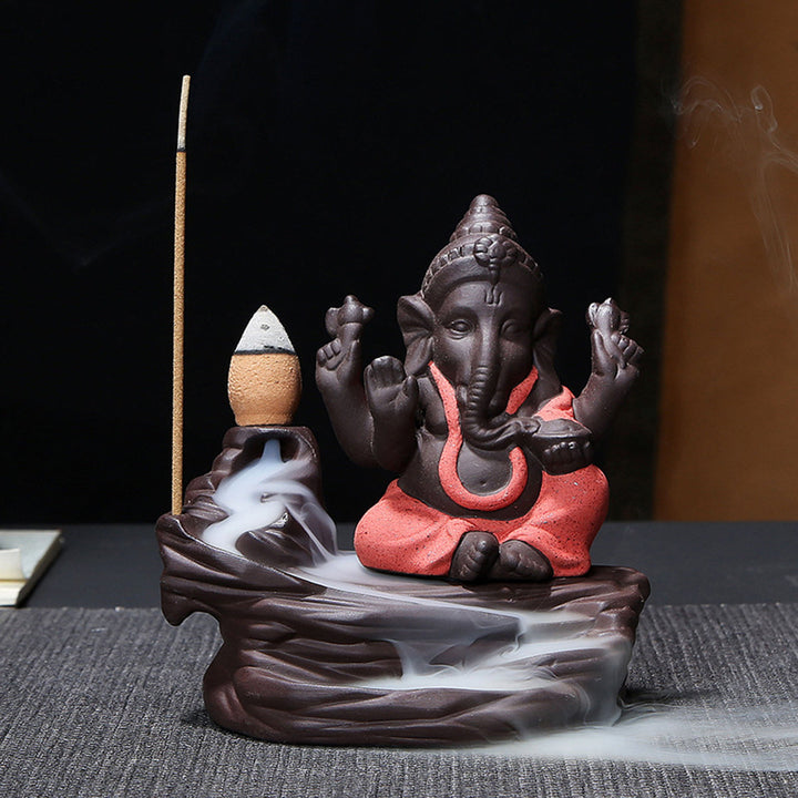 Ganesha Backflow Incense Burner with Smoke Waterfall