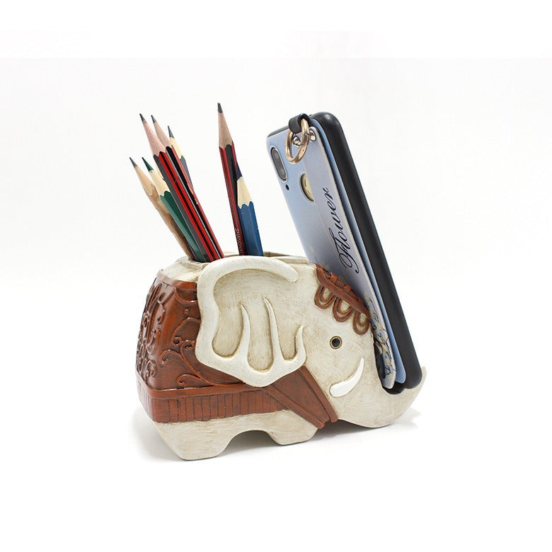Elephant Pen Holder Phone Stand Desk Organizer Decor