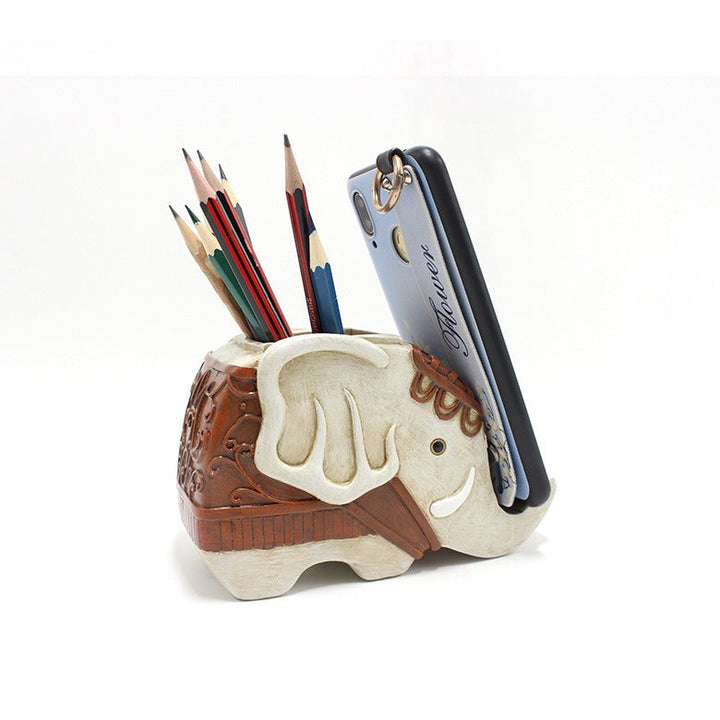 Elephant Pen Holder Phone Stand Desk Organizer Decor