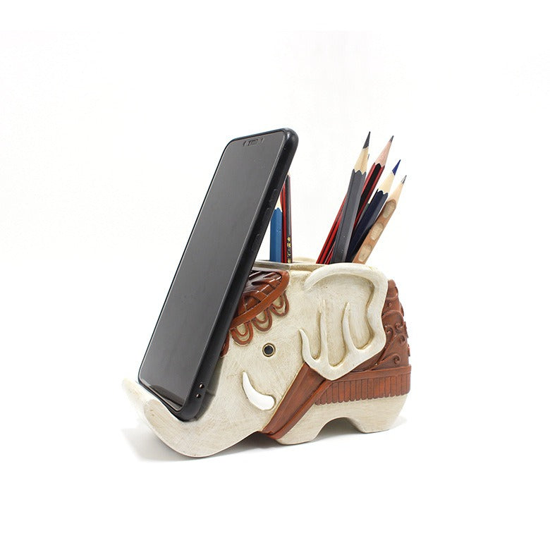 Elephant Pen Holder Phone Stand Desk Organizer Decor